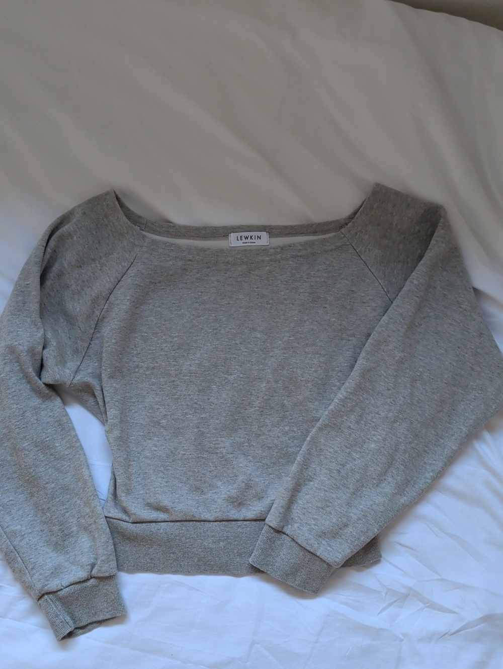 Off-Shoulder Rib-Hem Sweatshirt - Gray - Picture 2 of 5